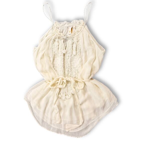 Andree DeLair‎ Anthropologie Embroidered Tunic Tassel Ethereal Boho Halter Top L - Picture 2 of 9